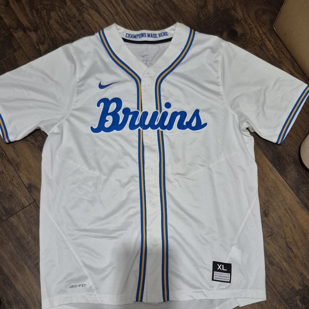 Nike White and Blue Bruins Jersey